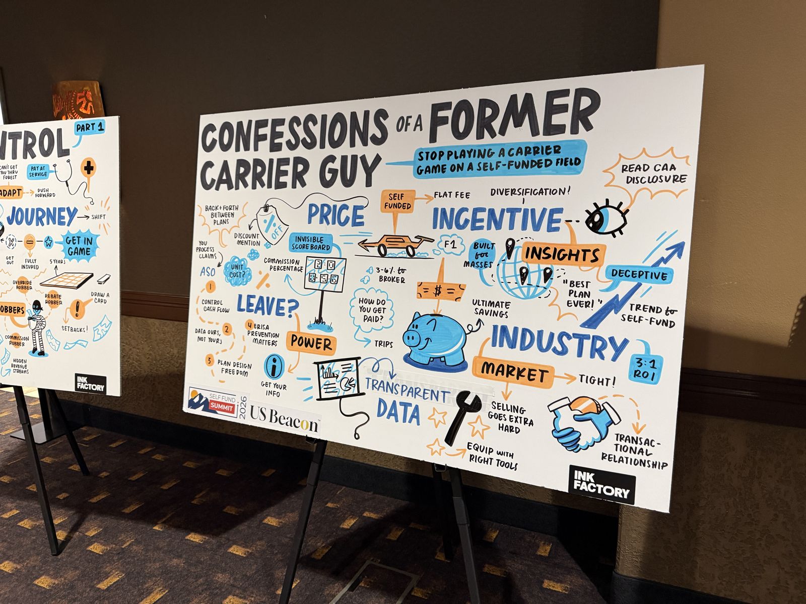 Live graphic recording of Trey Hinson's talk, Confessions of a Former Carrier Guy